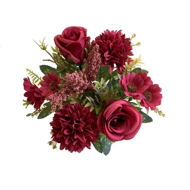 Artificial Flowers Rose lavender Hydrangea Daisy Autumn Hybrid Bouquet for Home Wedding Christmas Decor Fall Silk Fake Flower