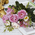 Artificial Flowers Rose Silk Flowers Bouquet Small Peony Fake Flowers Faux flores Wedding Home DIY Decoration Valentine's Day