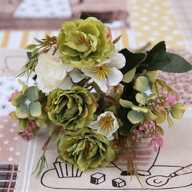 Artificial Flowers Rose Silk Flowers Bouquet Small Peony Fake Flowers Faux flores Wedding Home DIY Decoration Valentine's Day