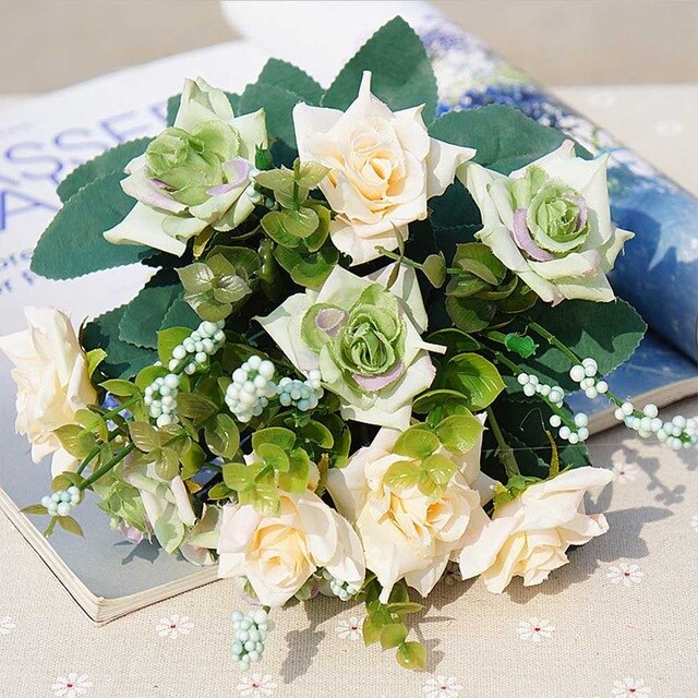 10 heads cheap artificial flowers christmas decorations for home wedding silk roses bride bouquet accessories clearance